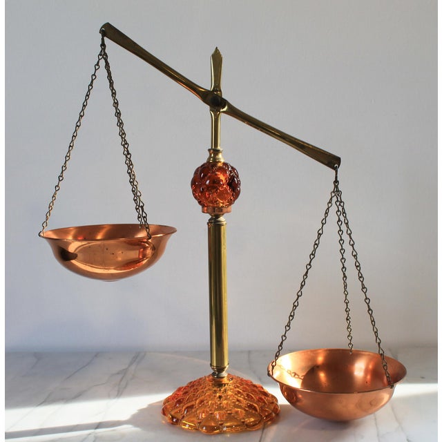 Vintage Copper & Brass Kitchen Scale W/ Amber Glass For Sale In Milwaukee - Image 6 of 12