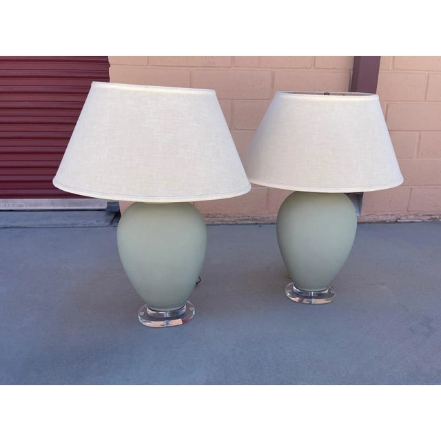 Contemporary Vintage Pair Sage Green Matte Finish Ginger Jar Lamps For Sale - Image 3 of 11