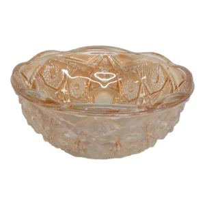 Jeanette Glass Marigold Scalloped Rim Hobstar and Arches Serving Bowl 3350b
