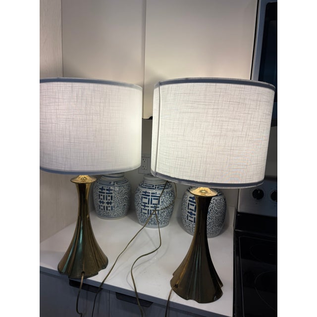 70s Vintage Brass Flared Trumpet Table Lamps Attributed to Tony Paul - A Pair For Sale - Image 10 of 12
