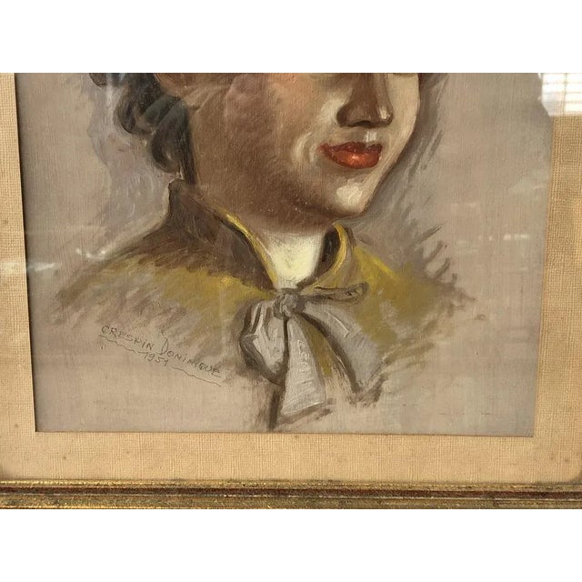 Crespin Dominique, Portrait of a Young Woman, Oil Painting on Cardboard, 1951 For Sale - Image 4 of 6