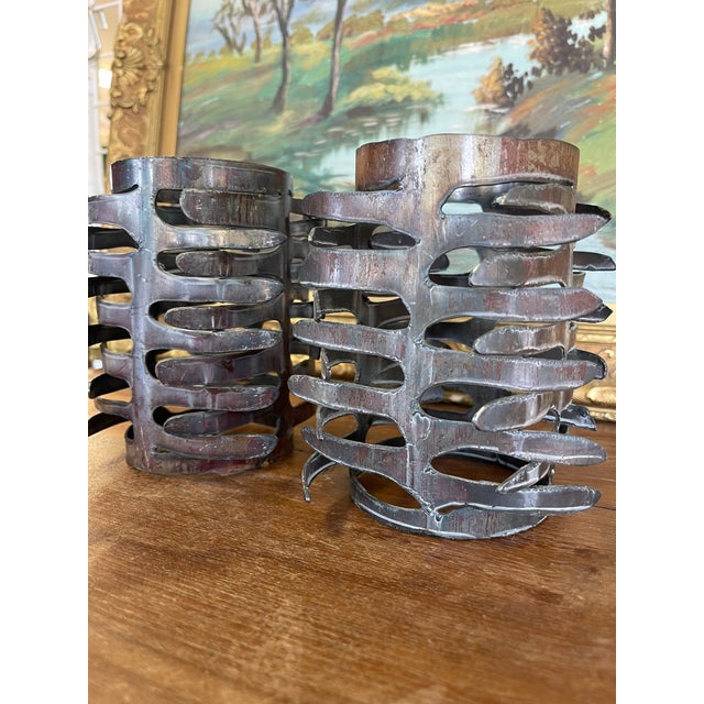 Pair of Brutalist Style Hand-Cut Metal Candle Holders, Mid-20th Century For Sale In Seattle - Image 6 of 8