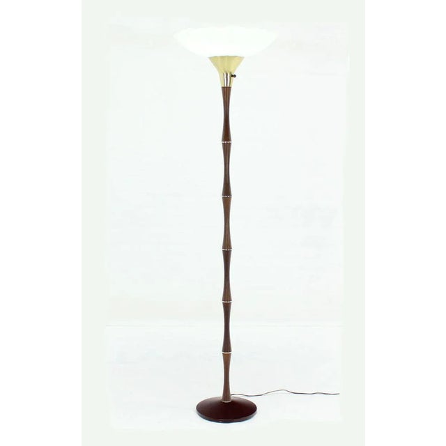 Very nice large 18 inches diameter glass shade faux bamboo floor lamp. In style of Maison Bagues