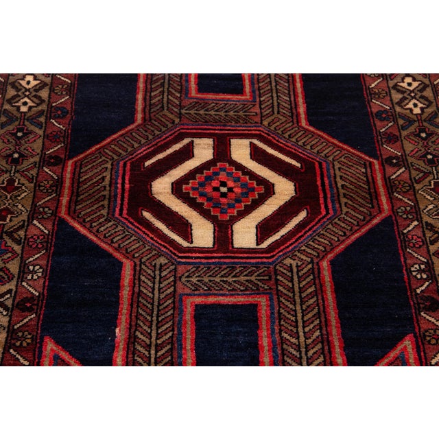 Navy Blue Tribal Designed Vintage Wool Rug 3 X 11 For Sale In New York - Image 6 of 8