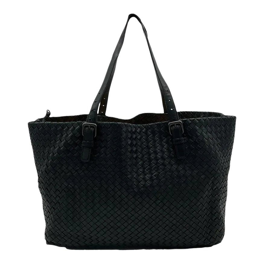 Bottega Veneta Black Woven Leather Handbag Tote | Chairish