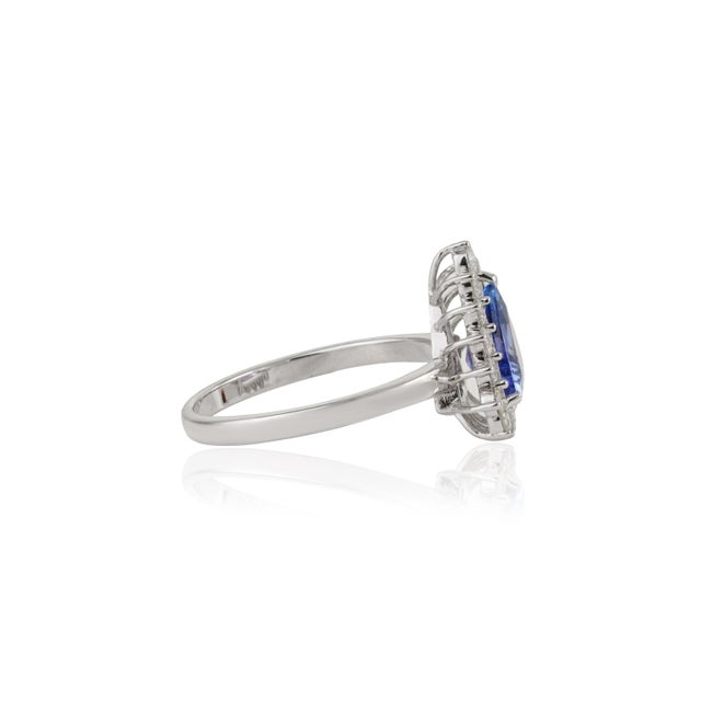 Metal Victorian 1.38ct Trillion-Cut Tanzanite & Diamond Halo Ring 18k White Gold Size 5.5 For Sale - Image 7 of 16