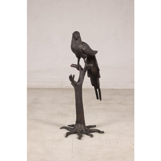 Mid 20th Century Vintage Bronze Parrot Sculpture on Branch Form Stand For Sale - Image 5 of 12