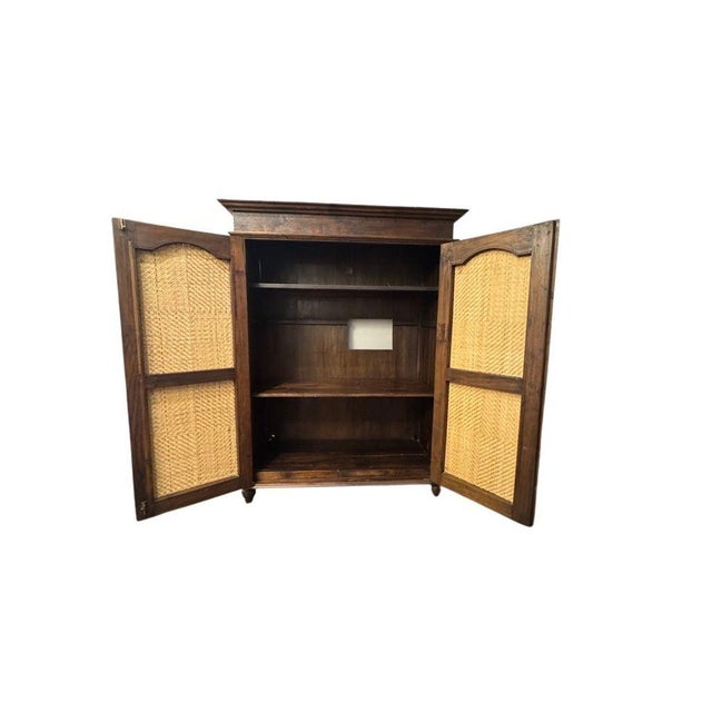 Vintage Indonesian Armoire With Natural Rattan Door Panels, C. 1990s For Sale In Miami - Image 6 of 16