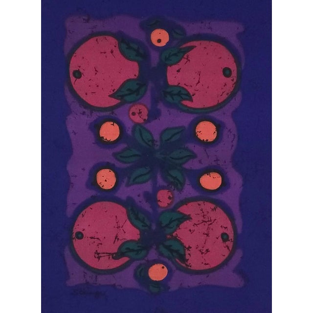 Mid-century screen-printed wall hanging. Signed by the german artist Traute Sänger Unused, very rare find in this...
