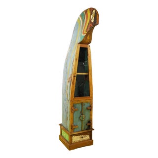 Wooden Bookcase with Glass Door and Painted Boat Section For Sale
