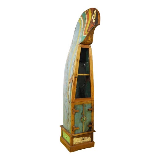 Wooden Bookcase with Glass Door and Painted Boat Section For Sale