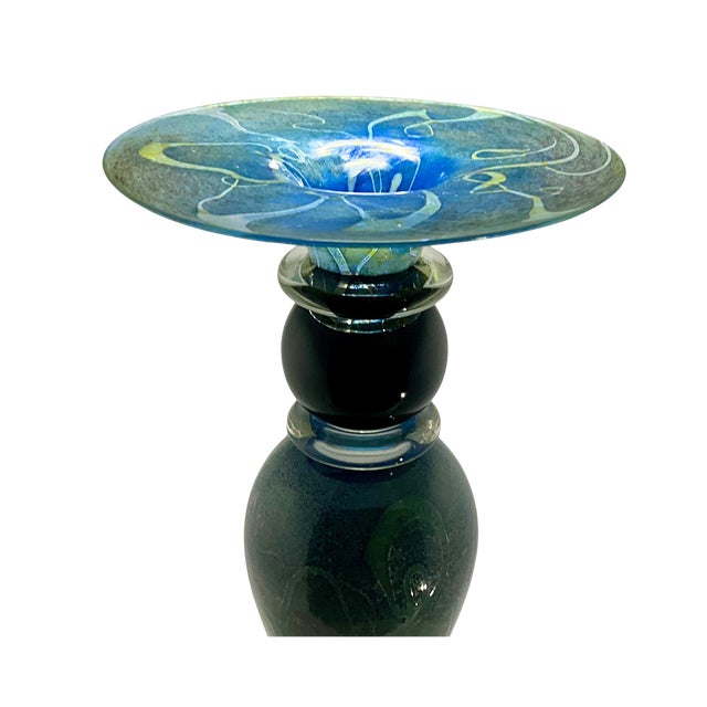 Green, Yellow, & Blue Hand-Blown Marbled Glass Vase - Signed by Artist (1999) For Sale In Los Angeles - Image 6 of 10