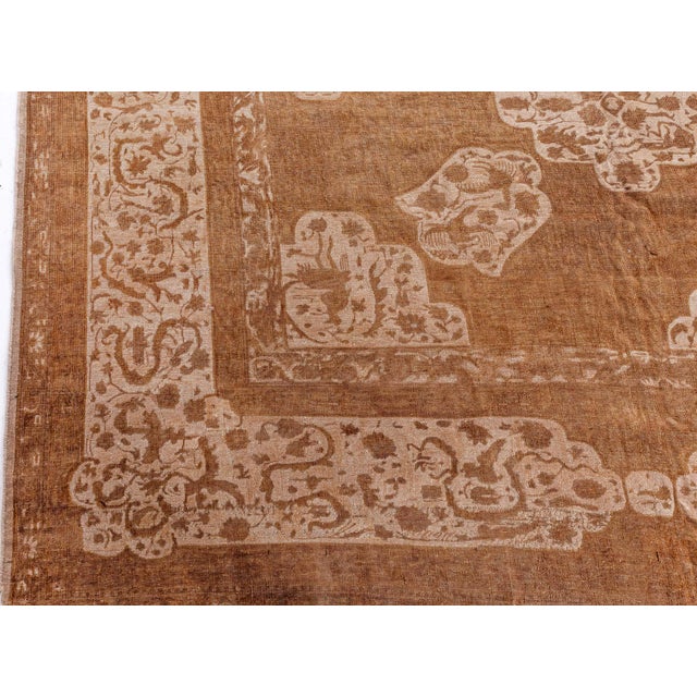 Brown Fine Antique Indian Amritsar Tan Background Rug For Sale - Image 8 of 8