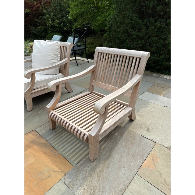 4 Teak Club Chairs With Seat and Back Cushions in Quadrille China Seas Bali Hai in Green For Sale - Image 12 of 14