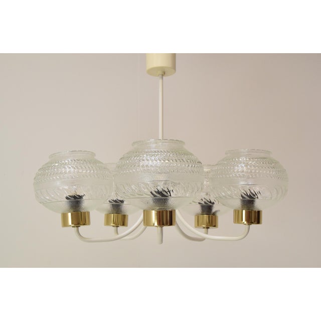 Made in czechoslovakia. Made of metal and glass. With aged patina 5x e27 or e26 bulb. Good original condition. Us wiring...