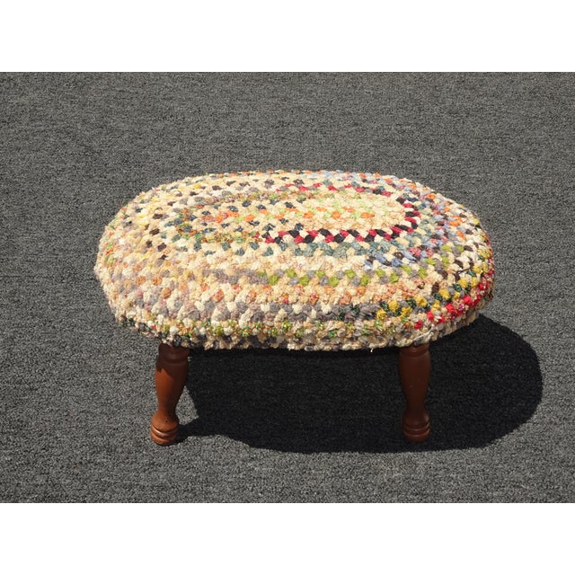 French Country Vintage French Country Gold Multi-Colored Braided Footstool For Sale - Image 3 of 12