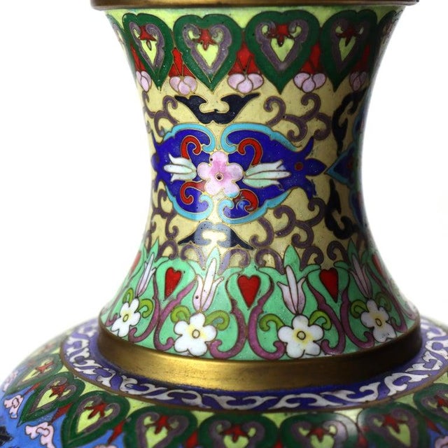 Antique Chinese Figural & Floral Cloisonne Enameled Vase C1920 For Sale - Image 9 of 10