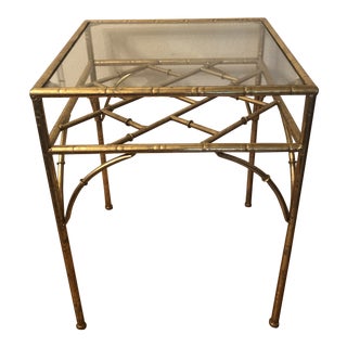 1970s Regency Faux Bamboo Gold Gilt End Table For Sale