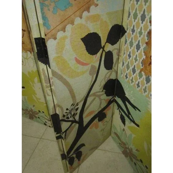 1960s Tropical Paradise Multi Color Birds and Leaves 3 Panel Room Divider Set of 2 For Sale - Image 4 of 12