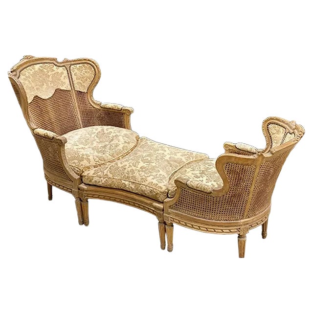Set with 2 Armchairs 1 Footstool with Chaise Longue in Vienna Straw, France, 1800s, Set of 3 For Sale