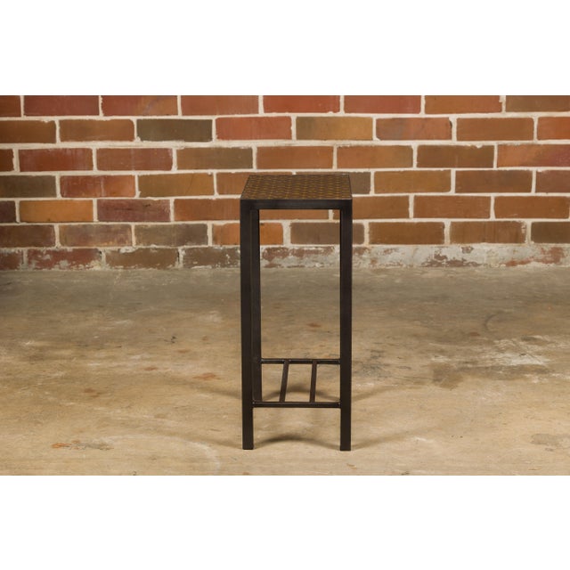 Leather Louis Vuitton Top Small Side Table with Custom Metal Base and Stretchers For Sale - Image 9 of 12