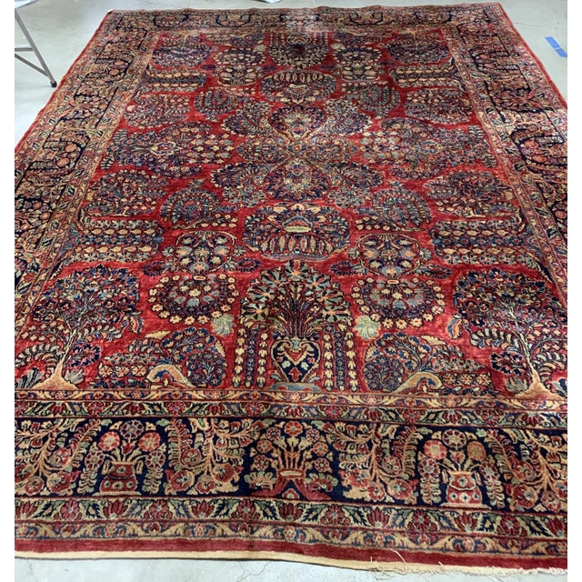 Textile 1920s, Handmade Antique Persian Sarouk Rug 9.1' X 11.6' For Sale - Image 7 of 10