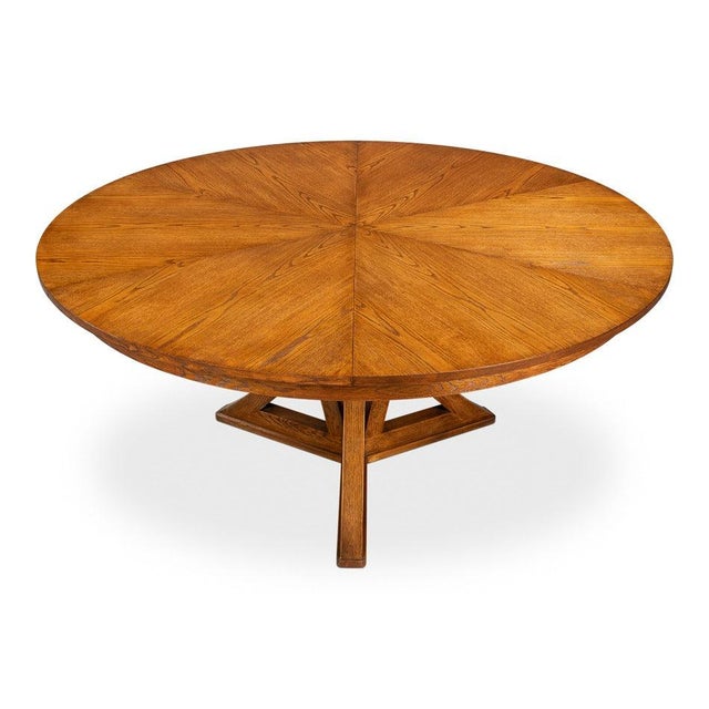 Brown Transitional Round Dining Table, Large - Light Brown Oak For Sale - Image 8 of 11