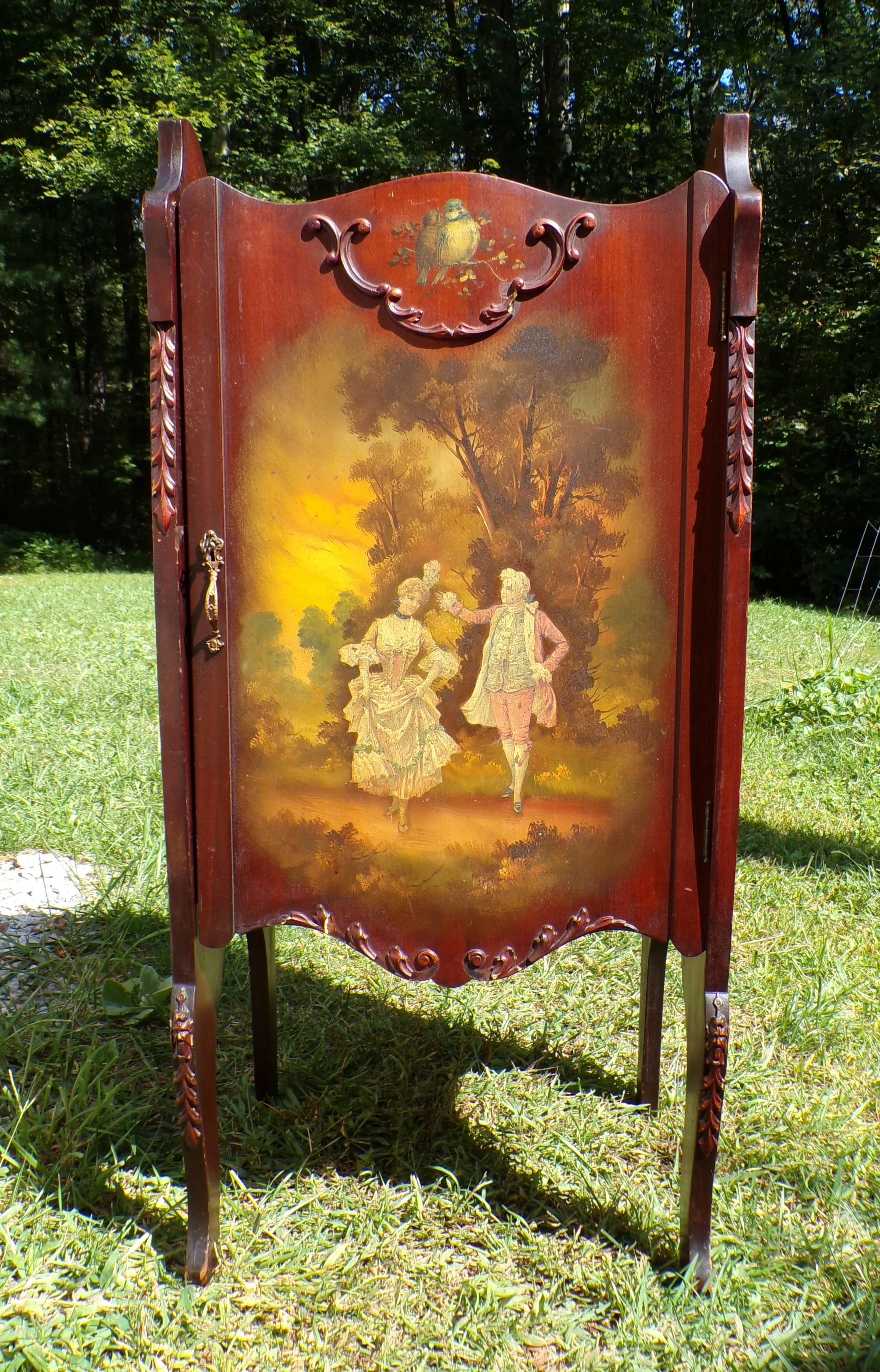 Vintage French Vernis Martin Style Hand Painted Music Cabinet