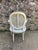 Louis XVI Style Caned Medallion Armchair in White and Blue, 1950s For Sale - Image 6 of 12
