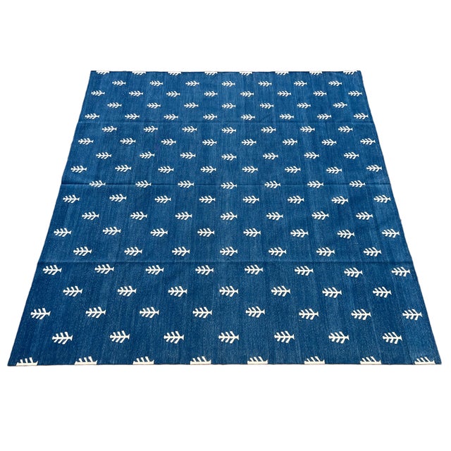 Not Yet Made - Made To Order Handmade Cotton Rug Vegetable Dyed Indigo Blue and White Tree Pattern Dhurrie - 12'x15' For Sale - Image 11 of 11