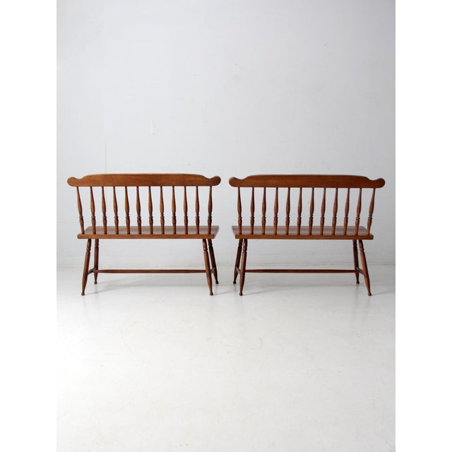 Mid 20th Century Mid-Century Colonial Revival Maplelux Maple Benches Pair For Sale - Image 5 of 18