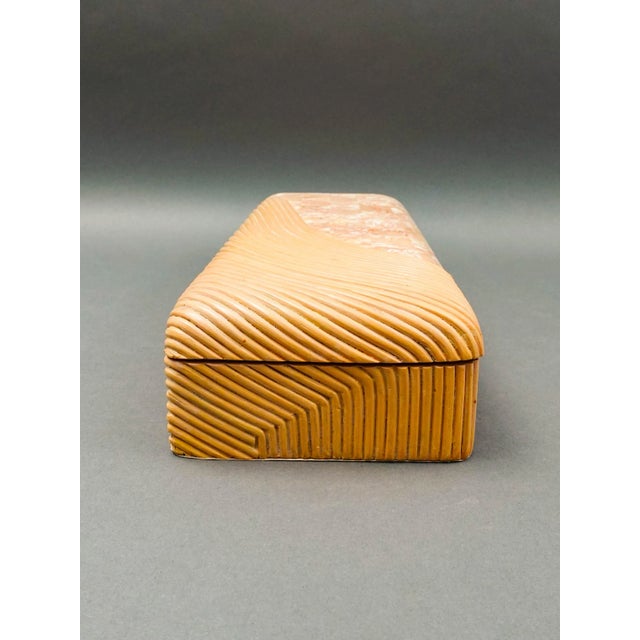 Mid-Century Modern Mid 20th Century Maitland Smith Vintage Rattan Tessellated Stone Jewelry Storage Dresser Box For Sale - Image 3 of 8