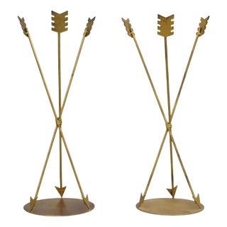 Contemporary Modern Directoire Regency Style Gold Metal Arrow Side Table Base - Pair For Sale