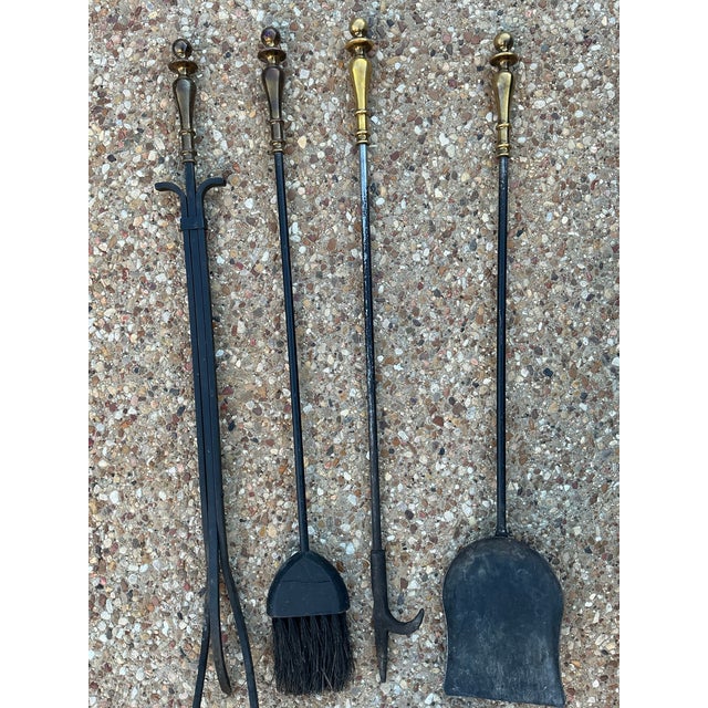 Mid 20th Century Vintage Pilgrim Black Iron & Solid Brass Fireplace Tool Set For Sale - Image 5 of 9