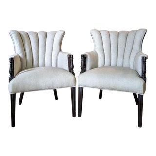 1940s Vintage Reupholstered Channel Back Armchairs- a Pair For Sale