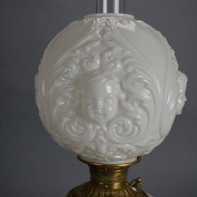 White Antique Blanc De Chine Brass & Bronze Cupid Oil Lamp With Blown Out Glass C1900 For Sale - Image 8 of 12