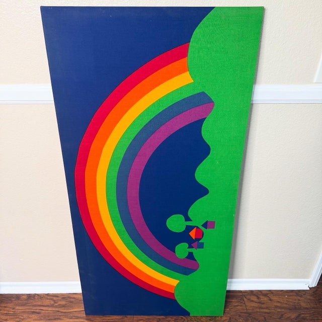 Modern Vintage Modern Sateensaari Rainbow Fabric Screenprint by Tampella Finland 1976 For Sale - Image 3 of 5