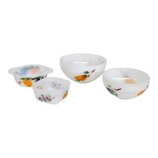 Mid 20th Century Anchor Hocking Fire King Fruit Mixing Serving Bowls Milk Glass Set of Four 4720b For Sale