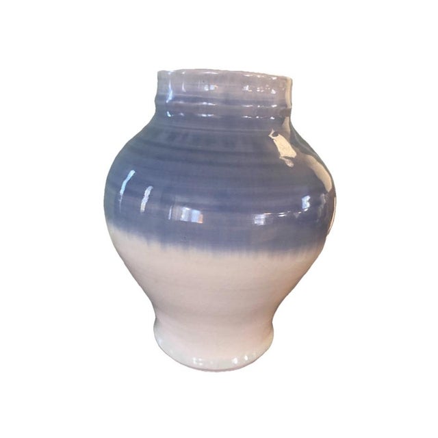 Blue Vintage Glazed Blue Ombré Ceramic Studio Pottery Vase, Signed For Sale - Image 8 of 10