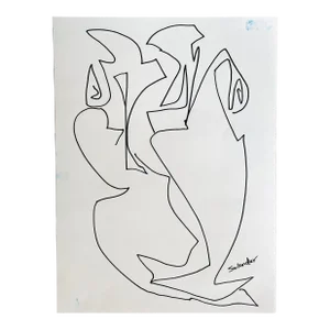 Abstract Figurative Drawing in Ink by Erik Sulander, Signed. Unframed.