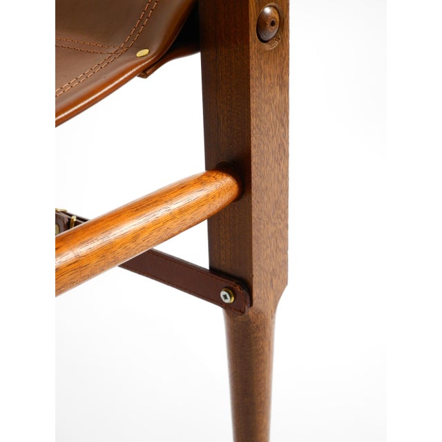 Vintage Safari Stool with Teak Frame and Saddle Leather, 1990s For Sale - Image 12 of 18