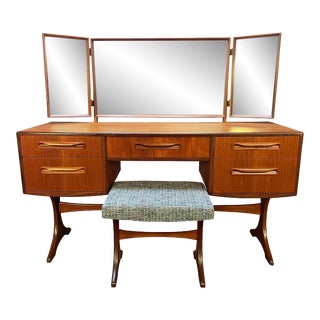 Vintage British Mid Century Modern Teak "Fresco" Vanity and Ottoman by G Plan For Sale