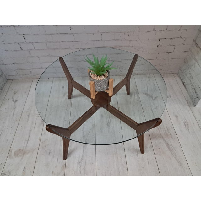 Mid-Century Round Coffee Table Teak with Glass Top from Lebus, 1960s For Sale - Image 10 of 18