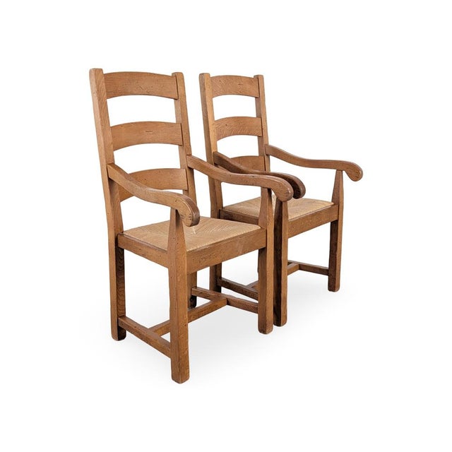 Vintage Armchairs in Oak with Rush Weave, Set of 2 For Sale - Image 4 of 10