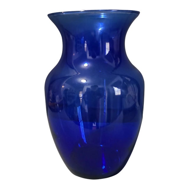 Vintage Bohemian Cobalt Blue Glass Vase For Sale
