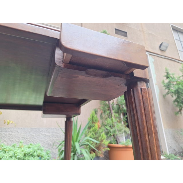 Brown Art Deco Game Table with Worked Wood and Brown Cloth Top, 1940s For Sale - Image 8 of 11