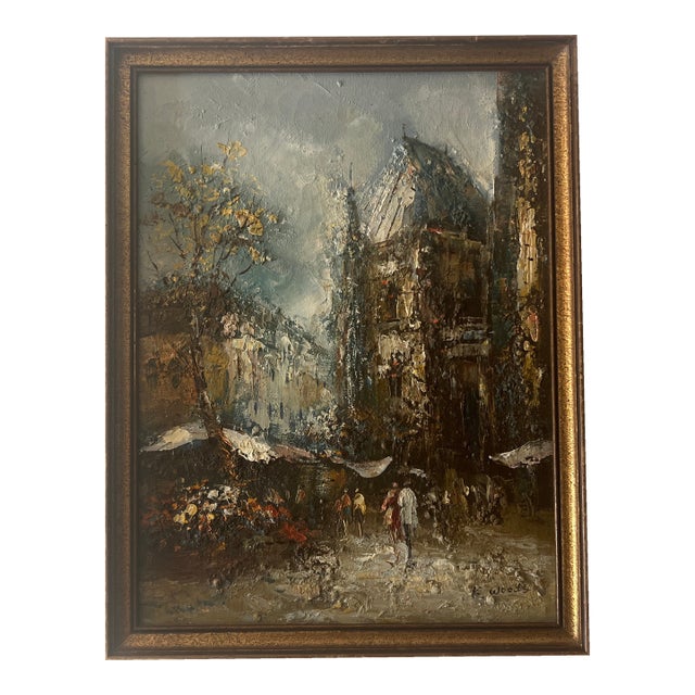 20th Century European School Impressionist Parisian Street Impasto Oil on Canvas Framed Signed For Sale