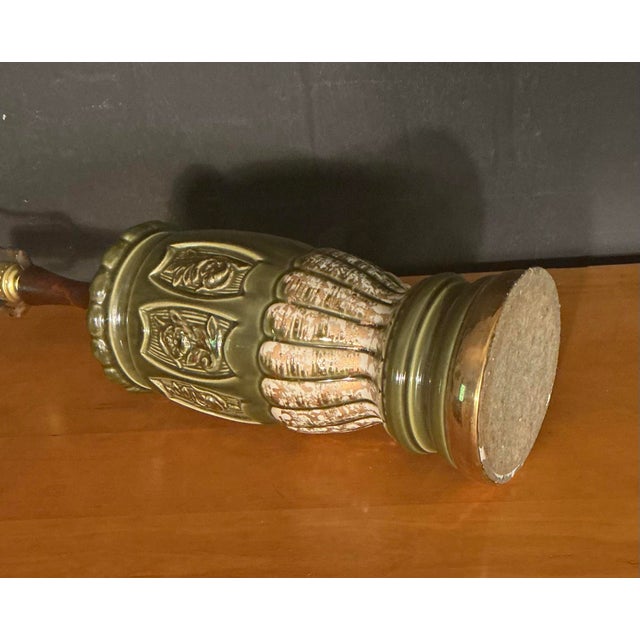 Vintage Mid Century Modern Olive Green Ceramic Table Lamp 1950s Retro Pottery Light For Sale In Greenville, SC - Image 6 of 12