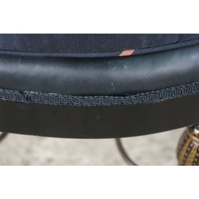 Mid Century Regency Style Ebonized Gold Painted Upholstered Stool Pouf Bench For Sale - Image 14 of 18