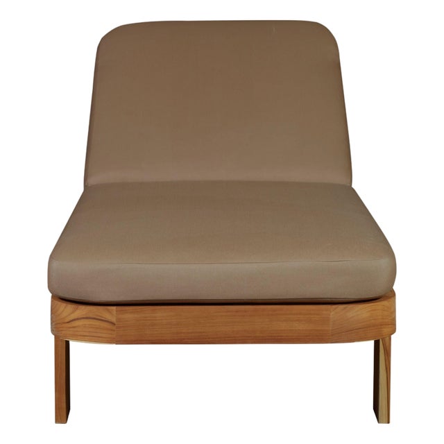 Eclipse Outdoor Solid Teak Wood Sun Lounger - Light Brown Fabric For Sale